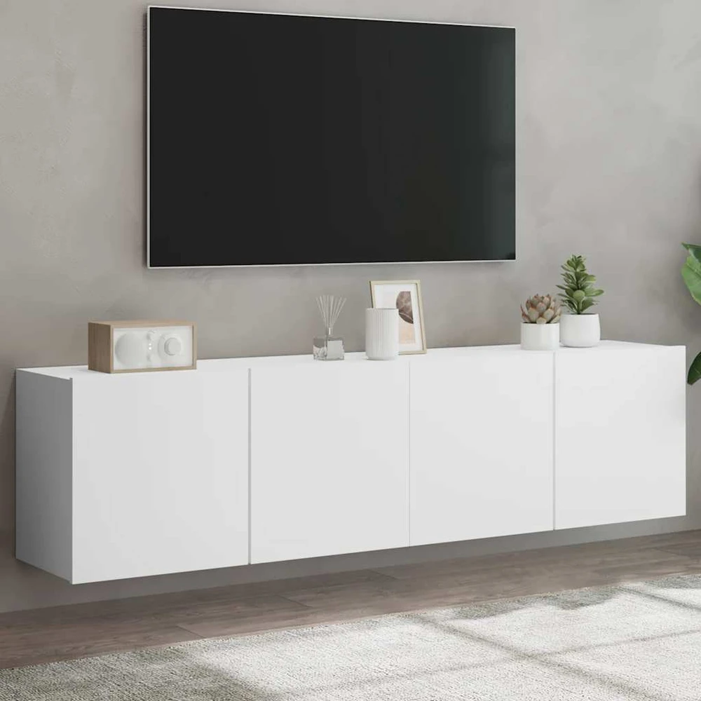 TV staliukas Prie sienos montuojamos TV spintelės, 2vnt., baltos, 80x30x41cm