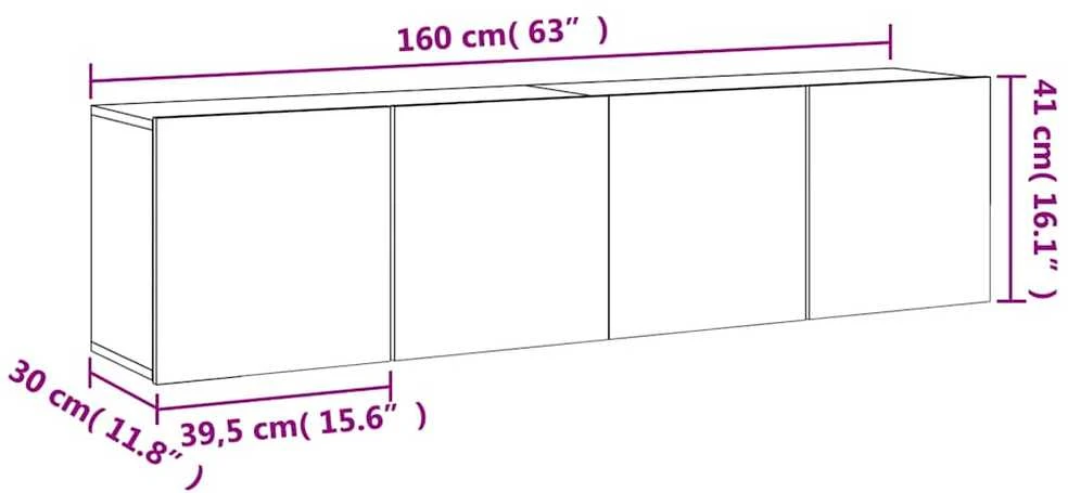 TV staliukas Prie sienos montuojamos TV spintelės, 2vnt., baltos, 80x30x41cm
