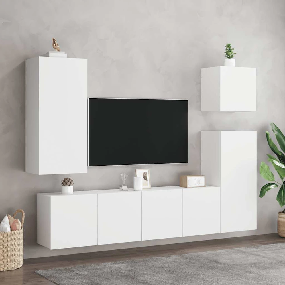TV staliukas Prie sienos montuojamos TV spintelės, 2vnt., baltos, 80x30x41cm