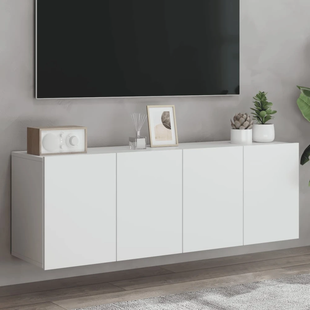 TV staliukas Prie sienos montuojamos TV spintelės, 2vnt., baltos, 60x30x41cm