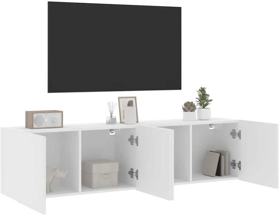 TV staliukas Prie sienos montuojamos TV spintelės, 2vnt., baltos, 80x30x41cm