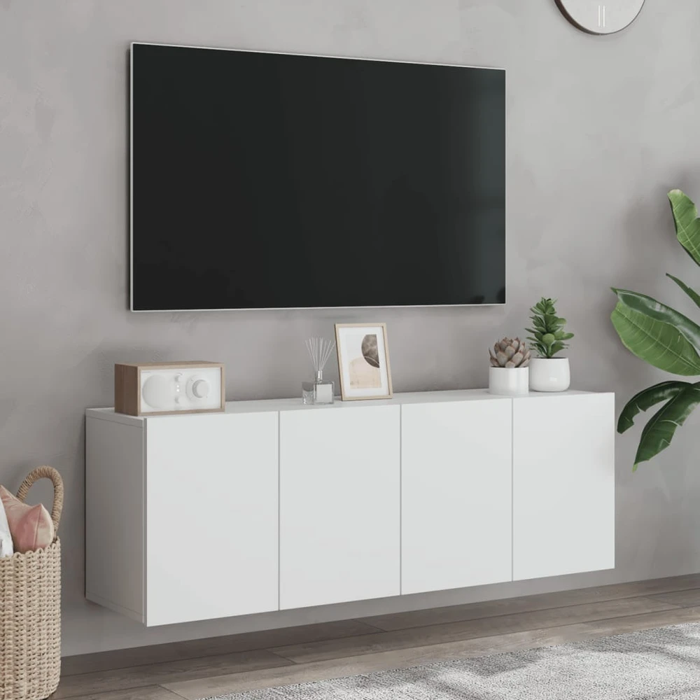 TV staliukas Prie sienos montuojamos TV spintelės, 2vnt., baltos, 60x30x41cm