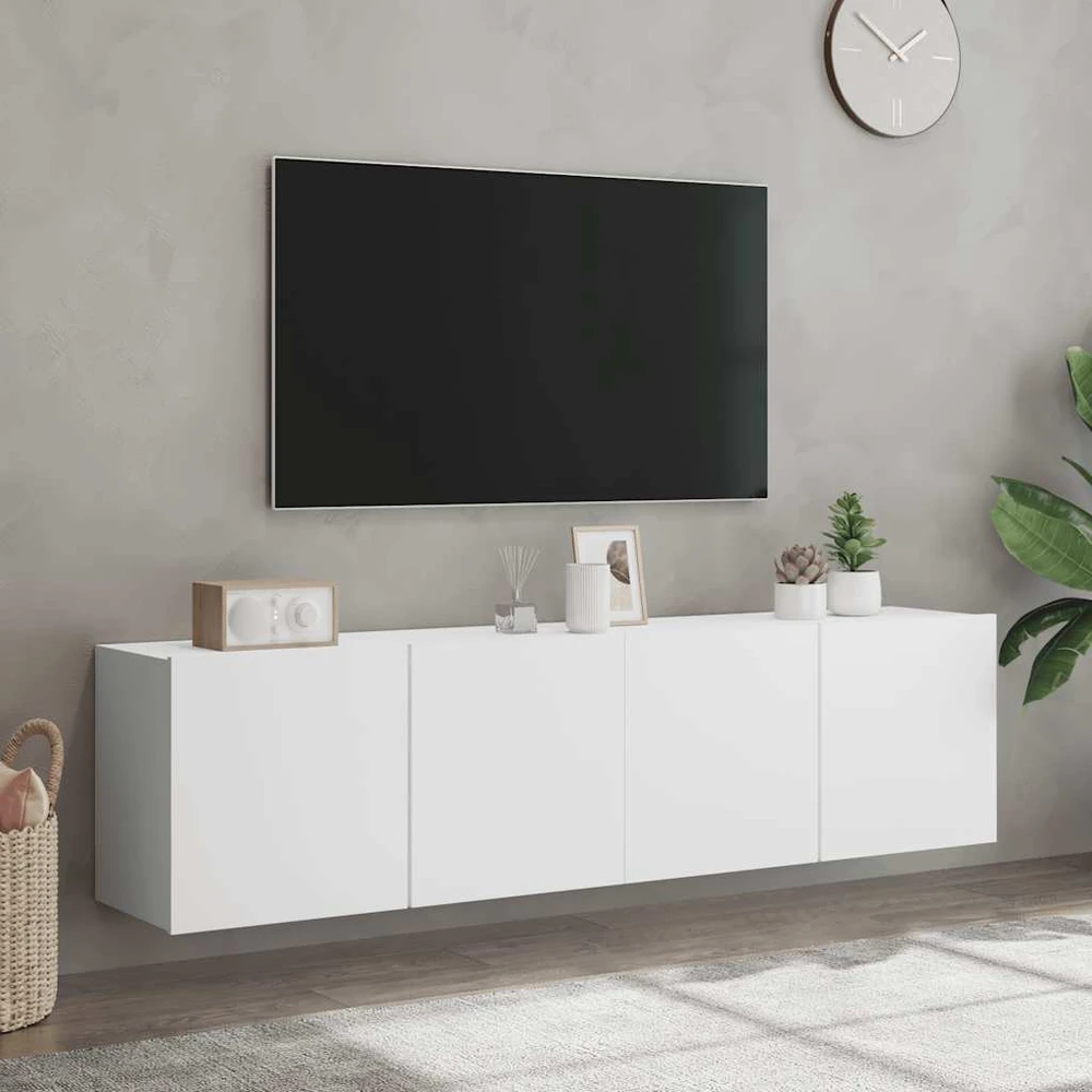 TV staliukas Prie sienos montuojamos TV spintelės, 2vnt., baltos, 80x30x41cm