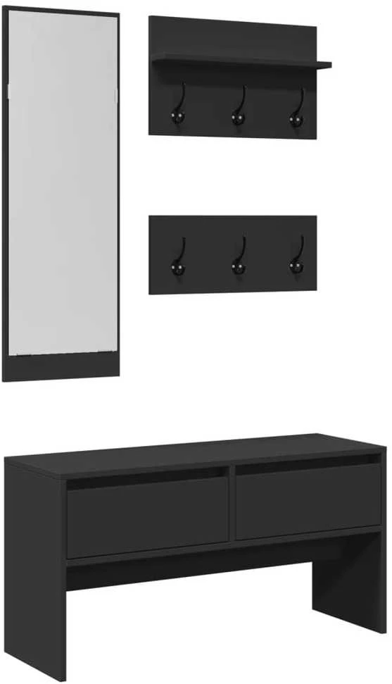 Prieškambario baldų komplektas, 4 dalių, juodas, mediena