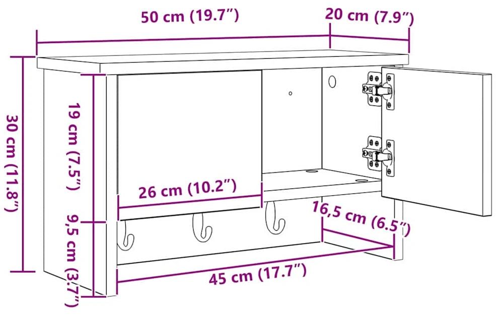 Prikabinamas paltas Sieninis Amatininkų ąžuolas 50 x 20 x 30 cm