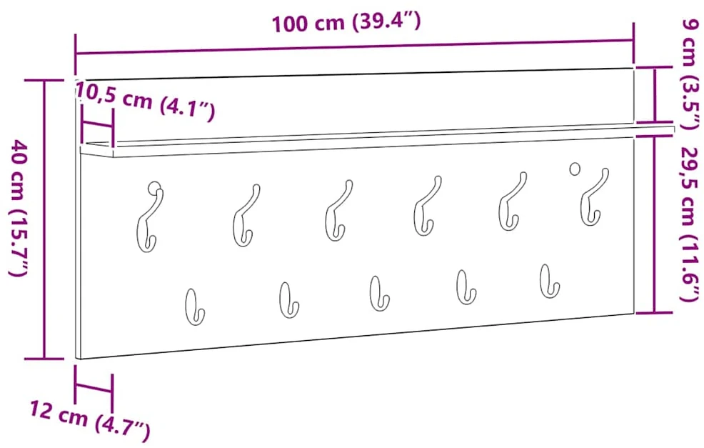 Prikabinamas paltas Sieninis Betono pilka 100 x 40 x 12 cm