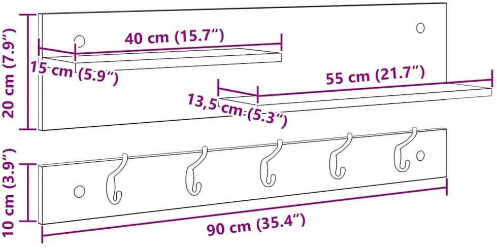 Prikabinamas paltas Sieninis Betono pilka 90 x 15 x 36 cm