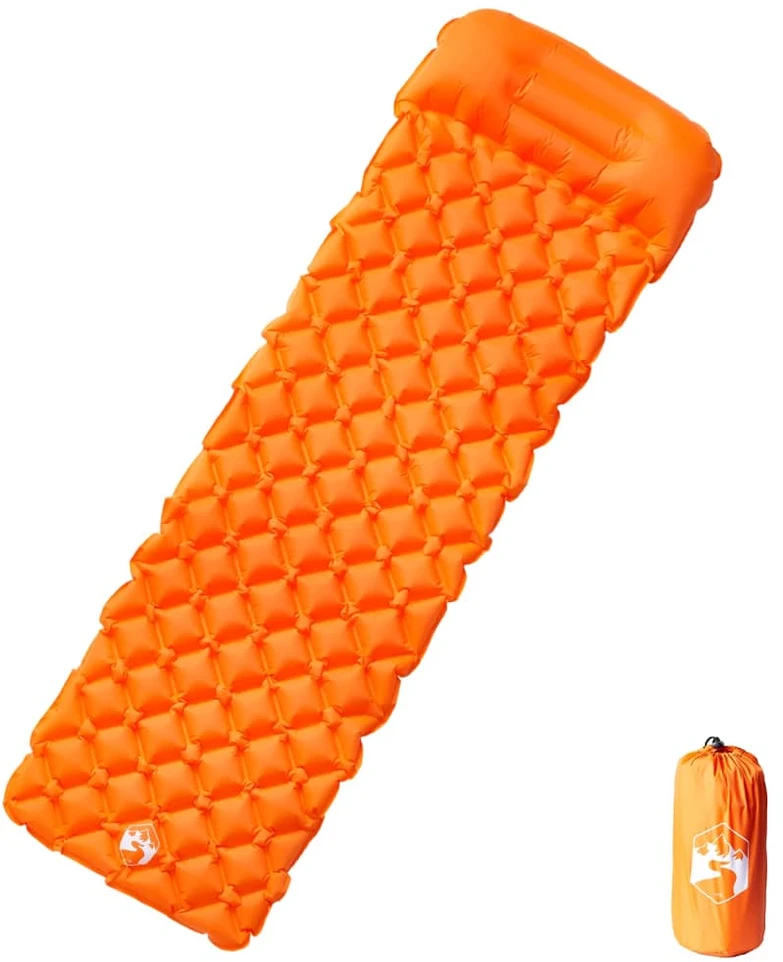 Pripučiamas stovyklavimo čiužinys su pagalve, oranžinis
