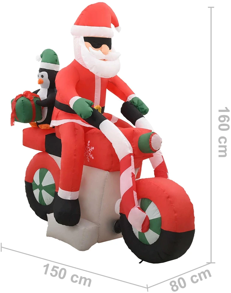 Pripučiamas Kalėdų Senelis ant motociklo, LED, IP44, 160cm