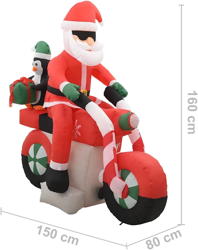 Pripučiamas Kalėdų Senelis ant motociklo, LED, IP44, 160cm