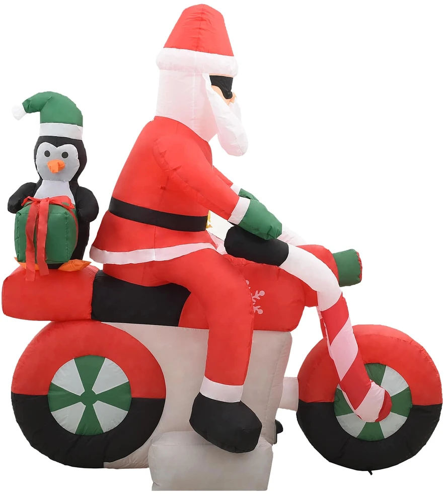 Pripučiamas Kalėdų Senelis ant motociklo, LED, IP44, 160cm