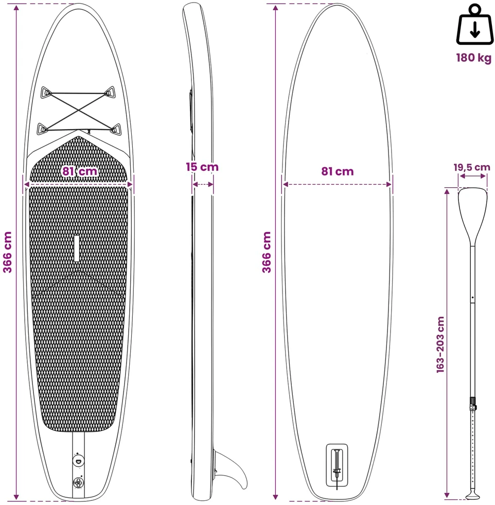 Pripučiamas Stan Up Irklas POSEIDON 366 x 81 x 15 cm Žalia