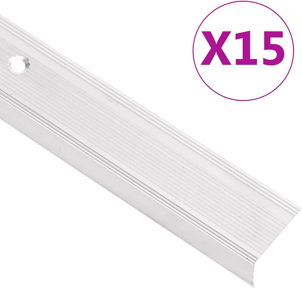 Profiliai laiptams, 15vnt., sidabro, 100cm, aliuminis, L formos