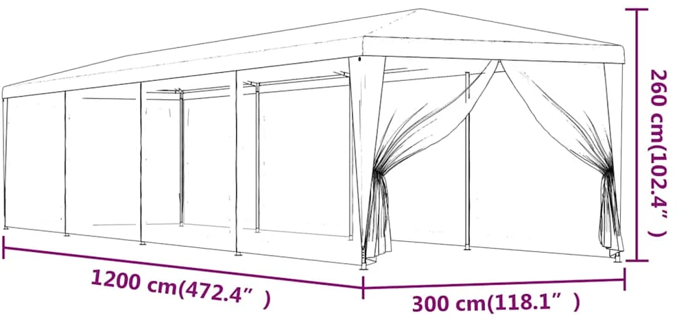 Proginė palapinė su 10 tinklinių sienų, raudona, 3x12m, HDPE