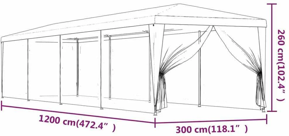 Proginė palapinė su 10 tinklinių sienų, antracito, 3x12m, HDPE