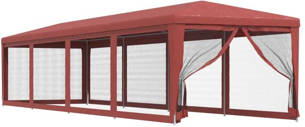 Proginė palapinė su 10 tinklinių sienų, raudona, 3x12m, HDPE