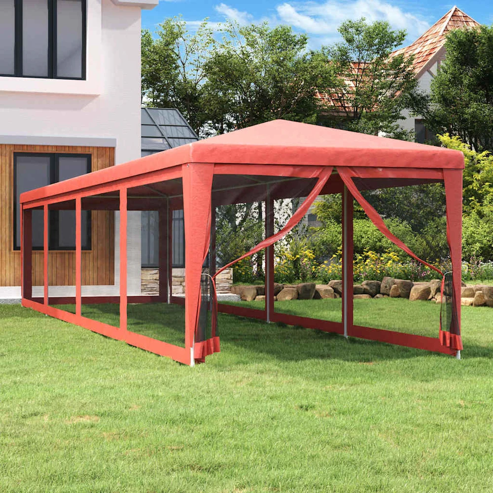 Proginė palapinė su 10 tinklinių sienų, raudona, 3x12m, HDPE