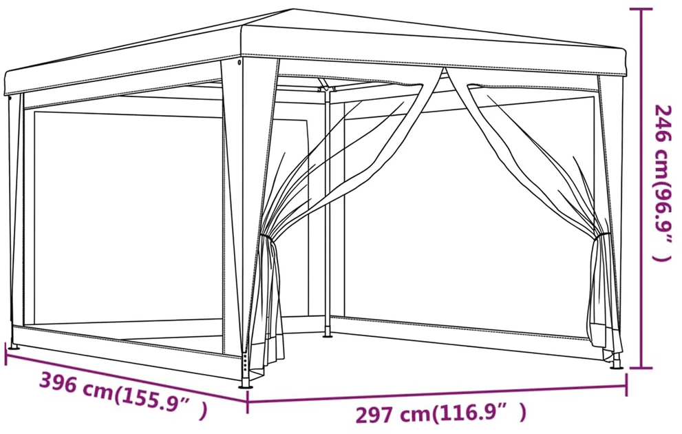Proginė palapinė su 4 tinklinėmis sienomis, mėlyna, 3x4m, HDPE