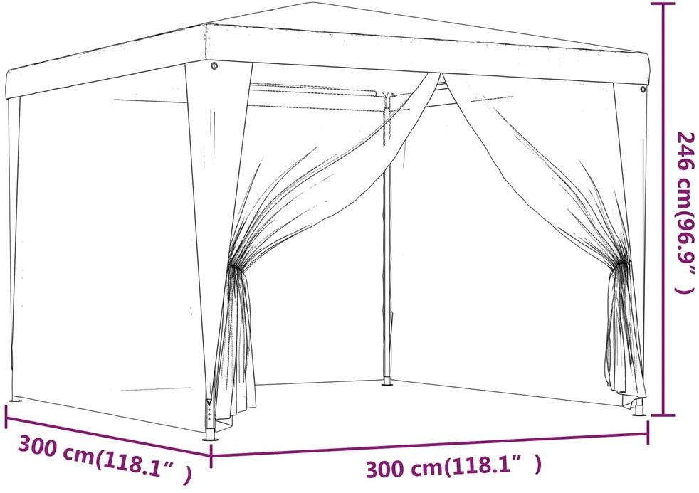 Proginė palapinė su 4 tinklinėmis sienomis, mėlyna, 3x3m, HDPE