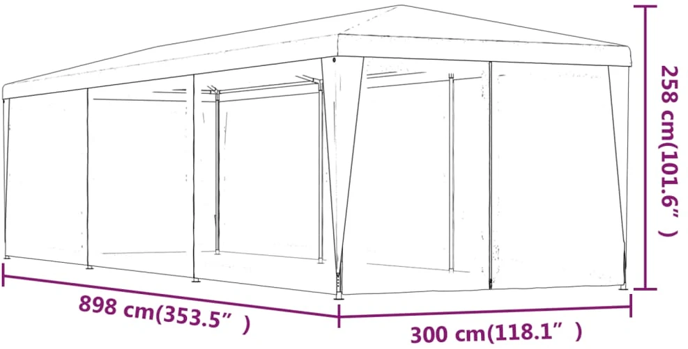 Proginė palapinė su 8 tinklinėmis sienomis, žalia, 3x9m, HDPE