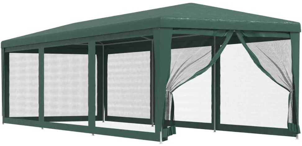 Proginė palapinė su 8 tinklinėmis sienomis, žalia, 3x9m, HDPE