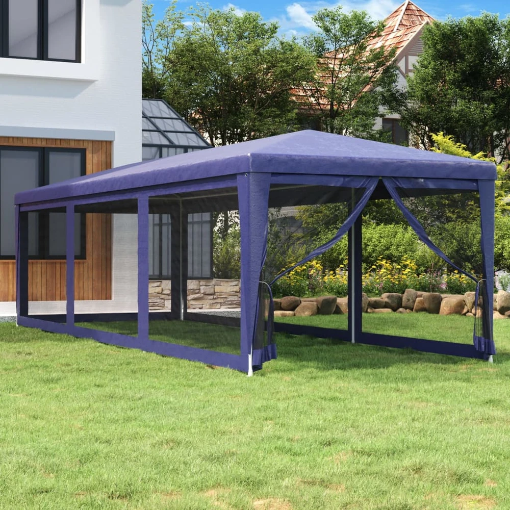 Proginė palapinė su 8 tinklinėmis sienomis, mėlyna, 3x9m, HDPE