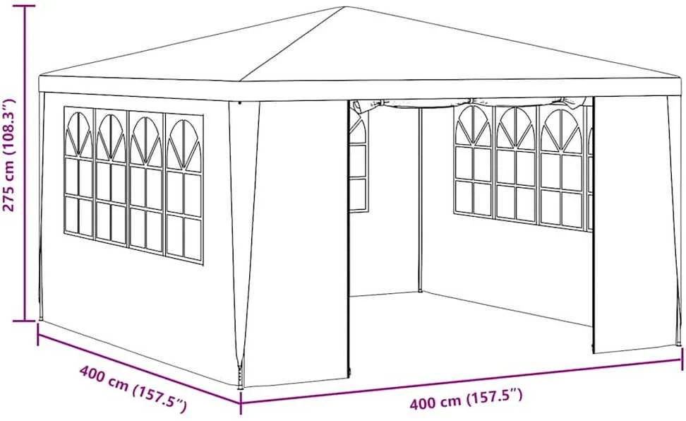 Proginė palapinė su šoninėmis sienomis, žalia, 4x4m, 90g/m²