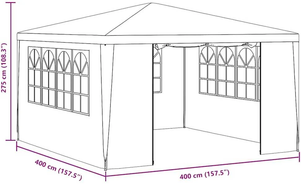 Proginė palapinė su šoninėmis sienomis, balta, 4x4m, 90g/m²