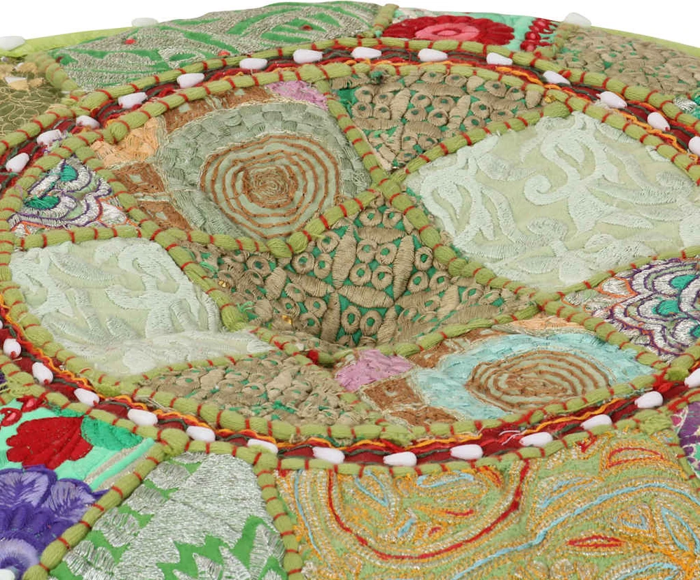 Pufas, žalias, 40x20cm, medv., apvalus, rankų darbo, skiaut.