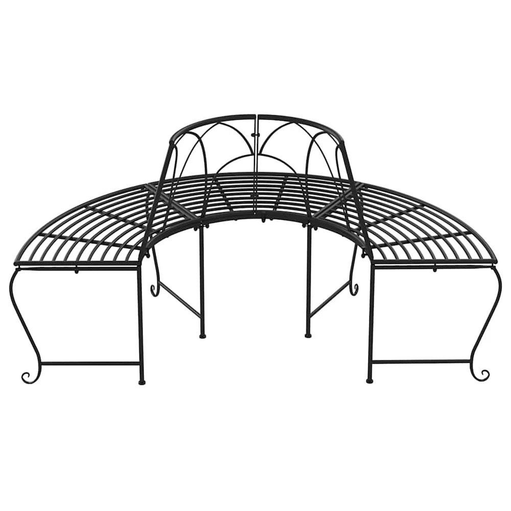 Pusapvaliai suoliukai aplink medį, 2vnt., juodi, 159cm, plienas