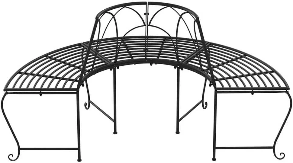 Pusapvaliai suoliukai aplink medį, 2vnt., juodi, 159cm, plienas
