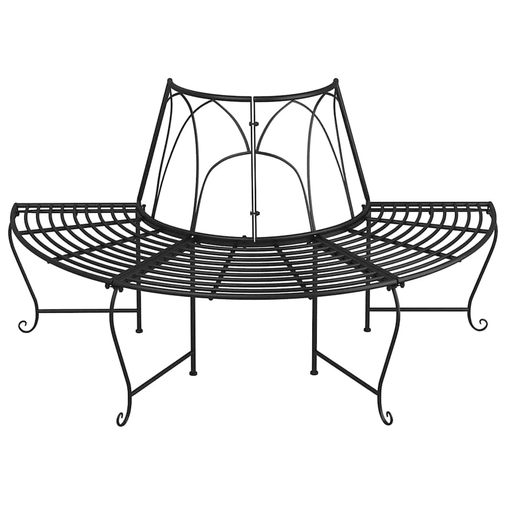 Pusapvaliai suoliukai aplink medį, 2vnt., juodi, 159cm, plienas