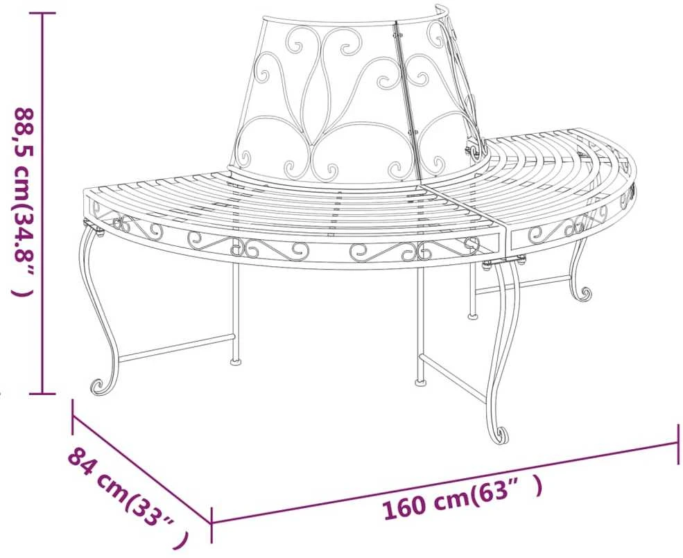 Pusapvaliai suoliukai aplink medį, 2vnt., juodi, 160cm, plienas
