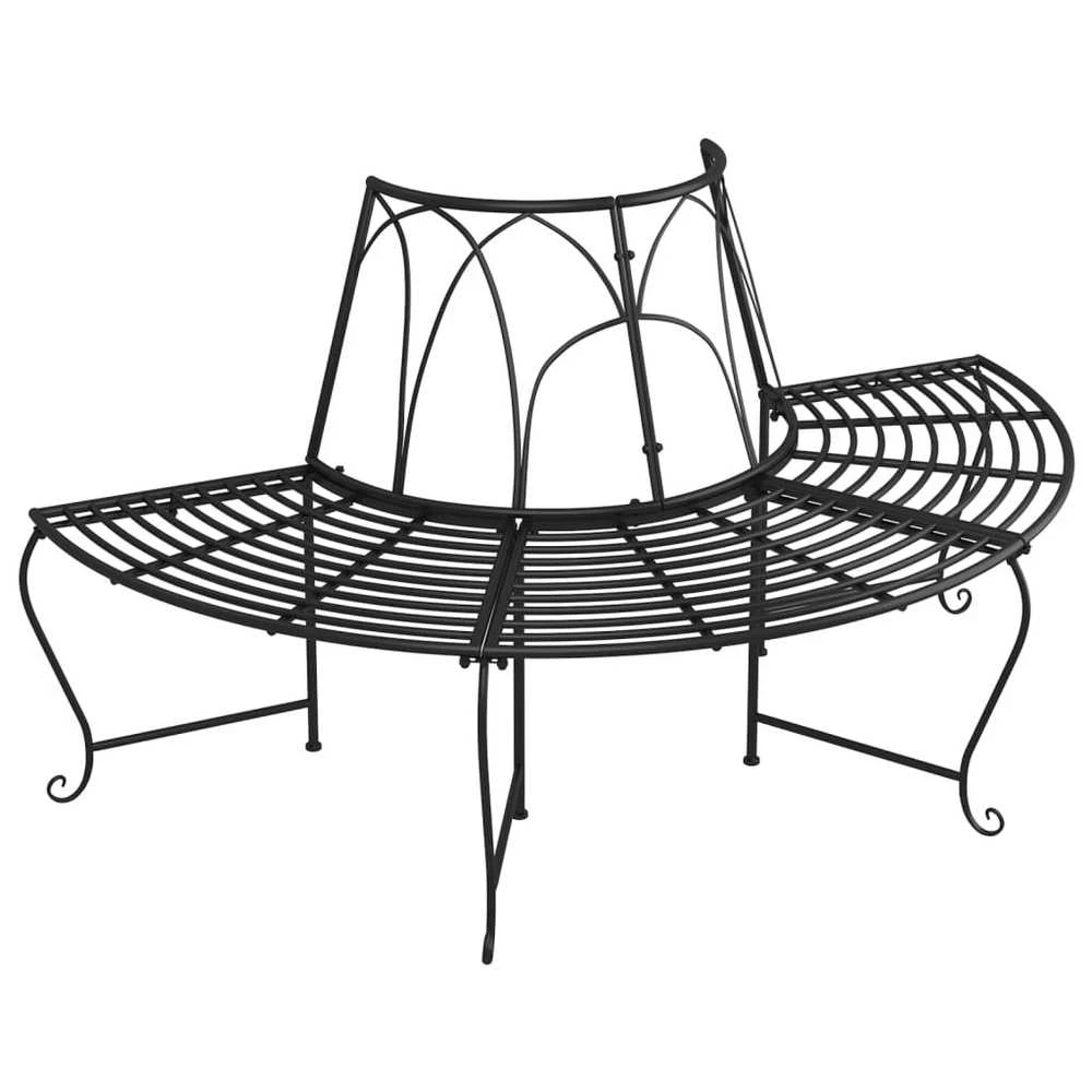 Pusapvaliai suoliukai aplink medį, 2vnt., juodi, 159cm, plienas
