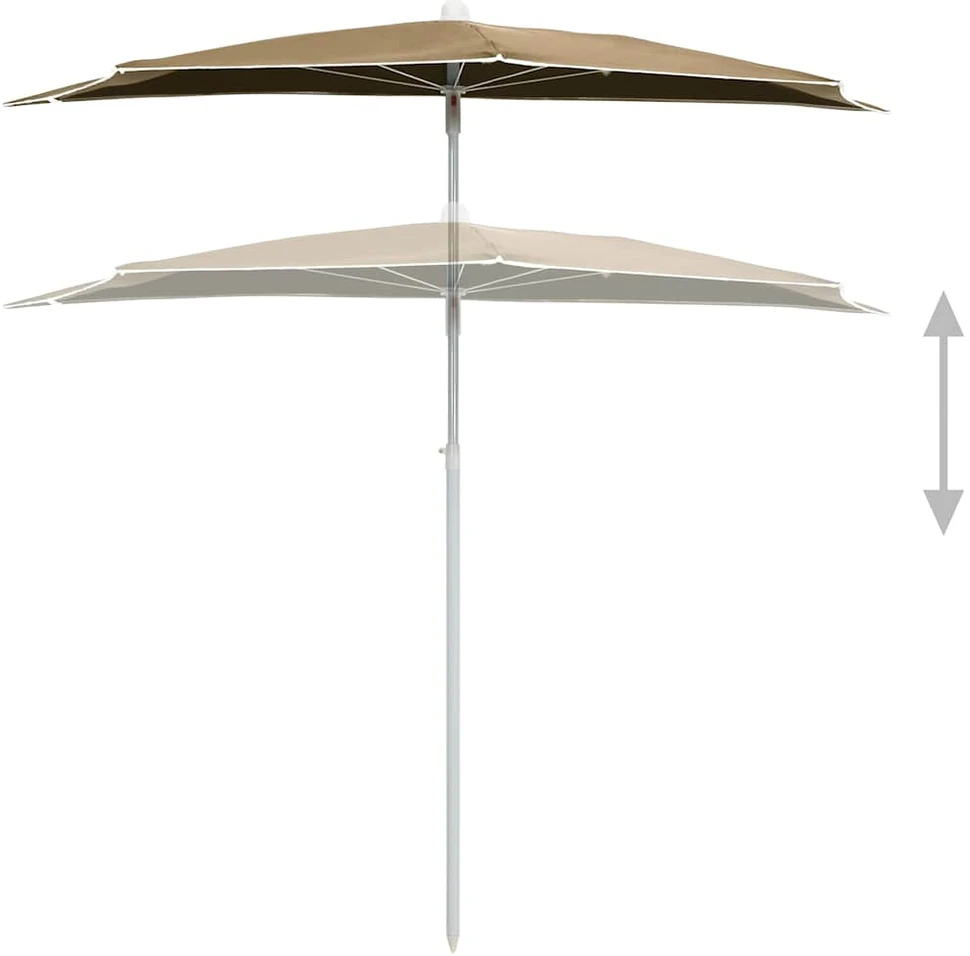 Pusapvalis sodo skėtis su stulpu, taupe spalvos, 180x90cm