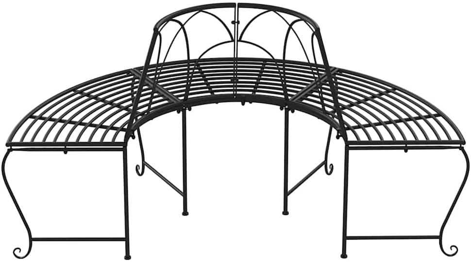 Pusapvalis suoliukas aplink medį, juodas, 159cm, plienas