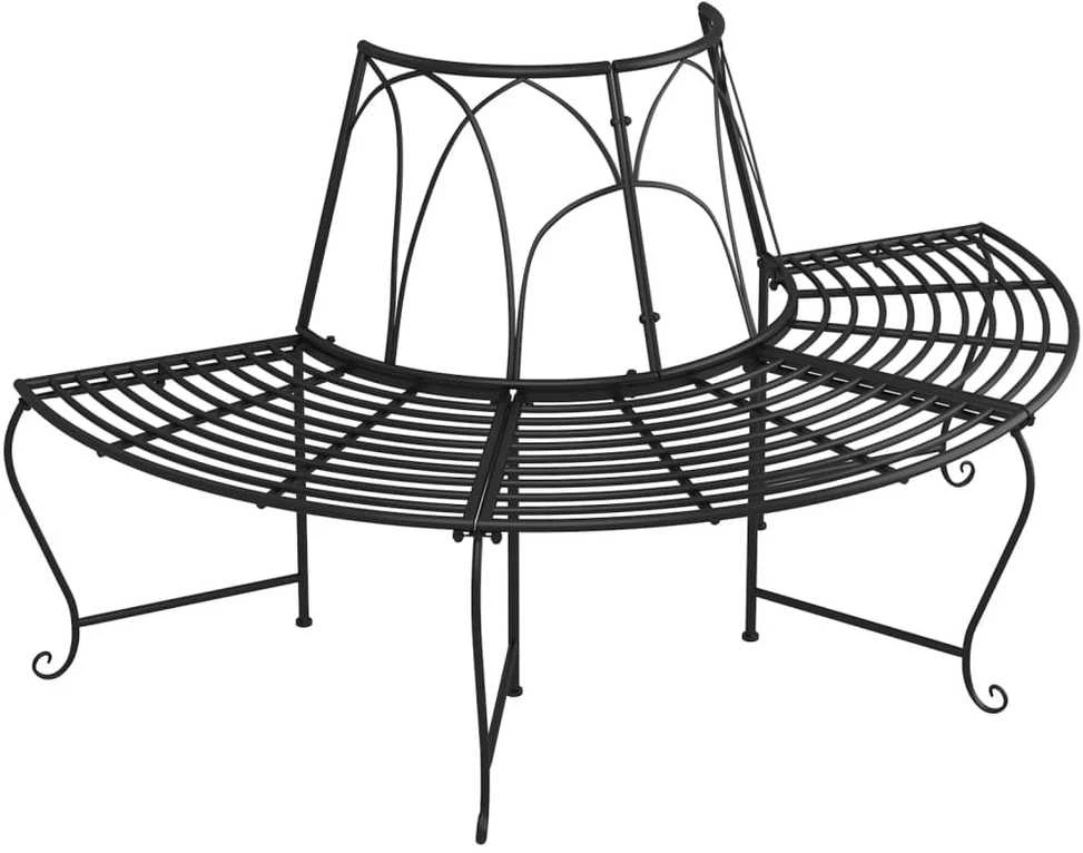 Pusapvalis suoliukas aplink medį, juodas, 159cm, plienas