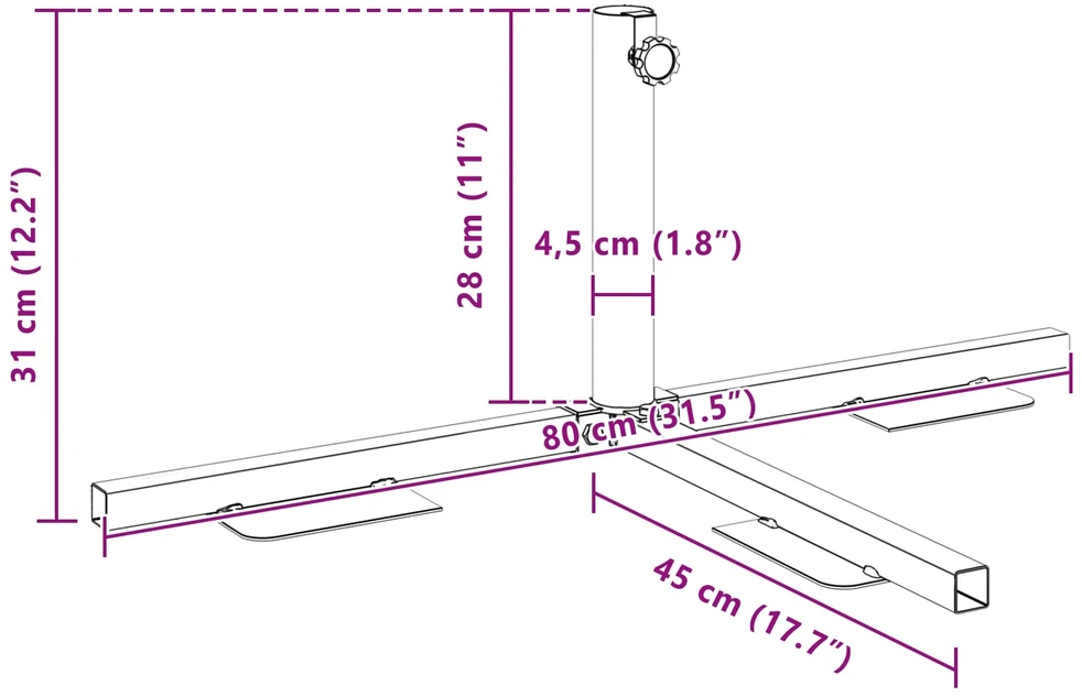 Pusės parasolio bazės rėmas Juoda Plienas for 32-38 mm Pole