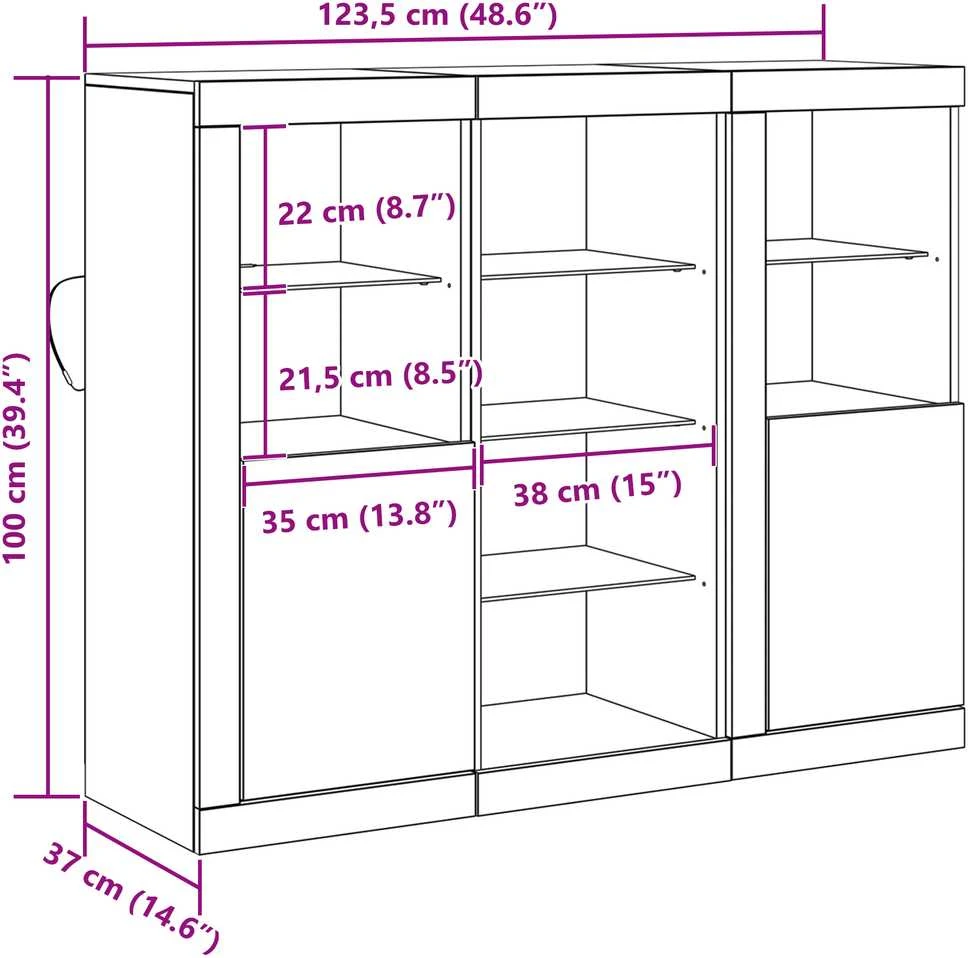 LED Bufetas Senas medis 123 x 37 x 100 cm Apdirbta mediena
