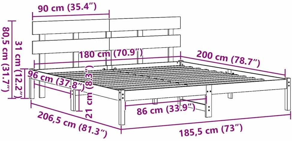 Lovos rėmas Ruda 180 x 200 cm Pušies medienos masyvas