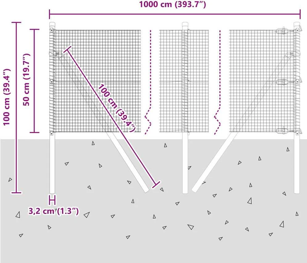 Suvirintas vielos tvora žemės tvirtinimas 10 x 0,5 m Pilka