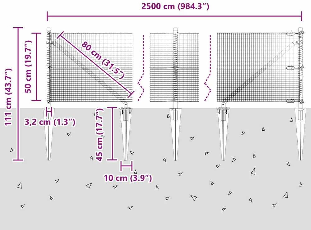 Suvirintas vielinis tvoras su smailiais galais 25 x 0,5 m Žalia
