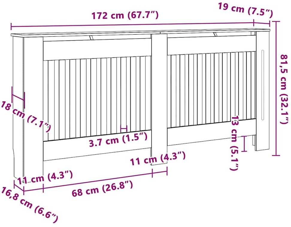 Radiatoriaus dangtis 2 vnt. Juoda 172 x 19 x 81,5 cm