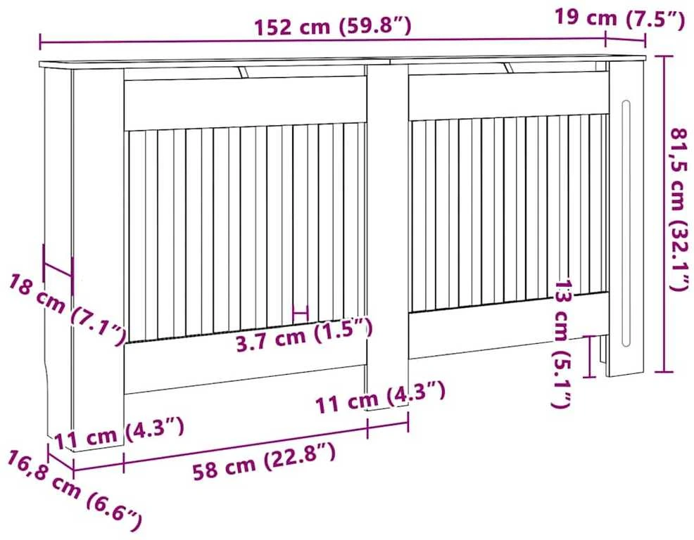 Radiatoriaus dangtis 2 vnt. Pilka 152 x 19 x 81,5 cm