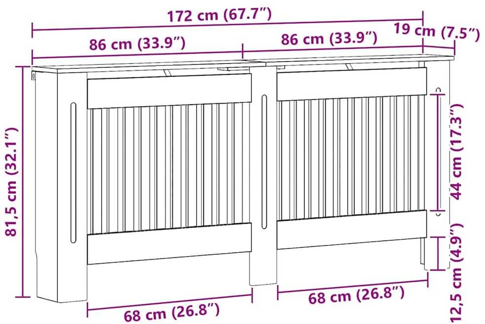 Radiatoriaus dangtis Itin blizgi balta 172 x 19 x 81,5 cm