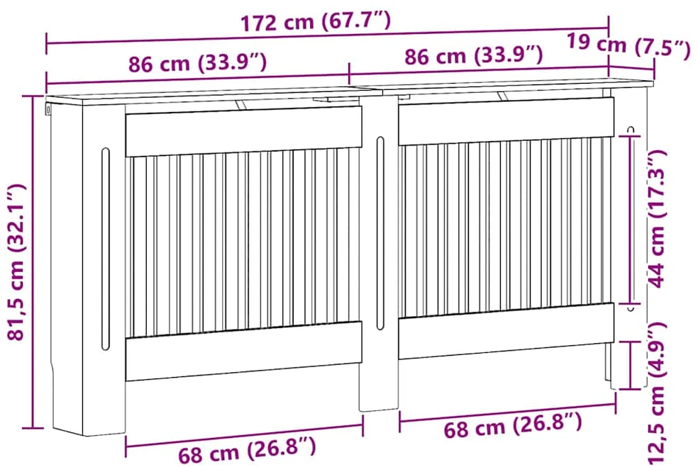 Radiatoriaus dangtis Betono pilka 172 x 19 x 81,5 cm