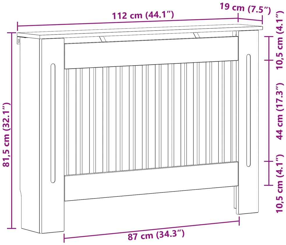 Radiatoriaus dangtis Itin blizgi balta 112 x 19 x 81,5 cm