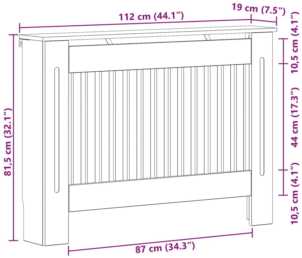 Radiatoriaus dangtis Itin blizgi balta 112 x 19 x 81,5 cm