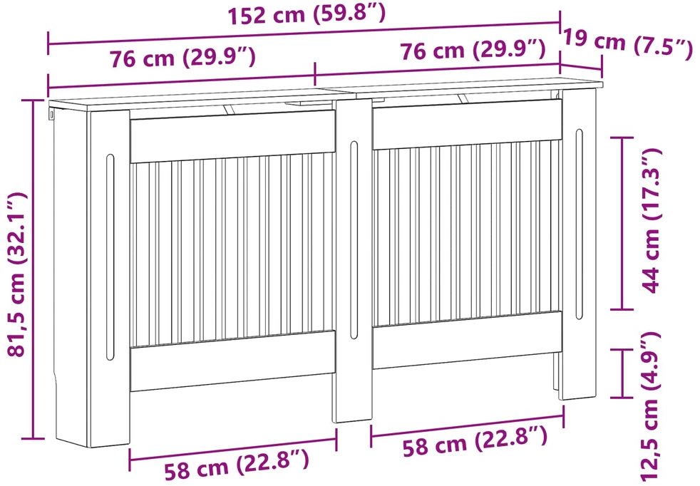 Radiatoriaus dangtis Itin blizgi balta 152 x 19 x 81,5 cm