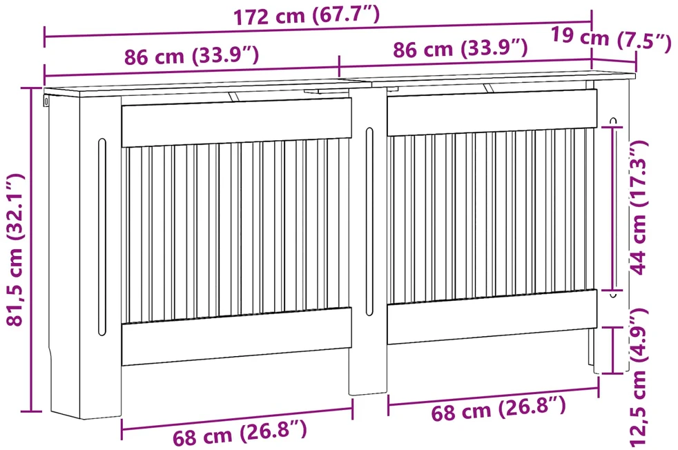 Radiatoriaus dangtis Itin blizgi balta 172 x 19 x 81,5 cm